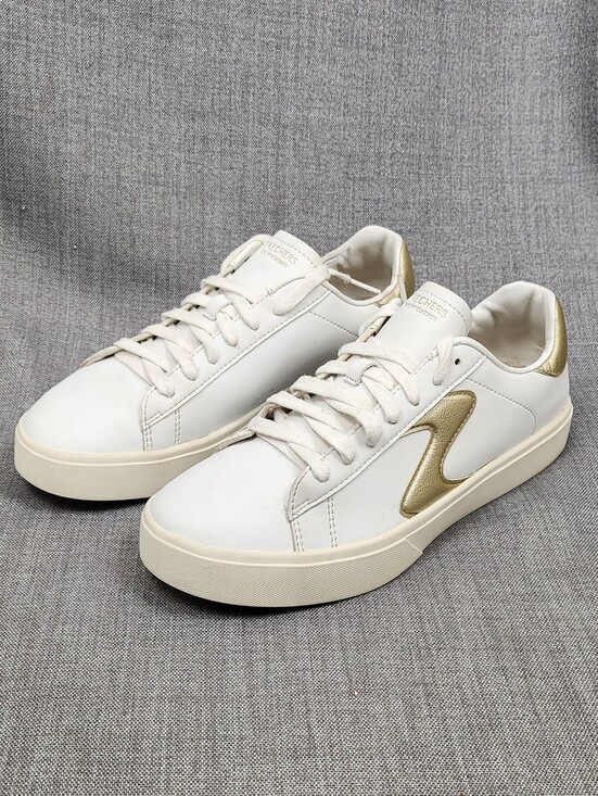 Skechers Shoes - Skechers White Faux Leather Low Top Casual Sneakers. 9.5